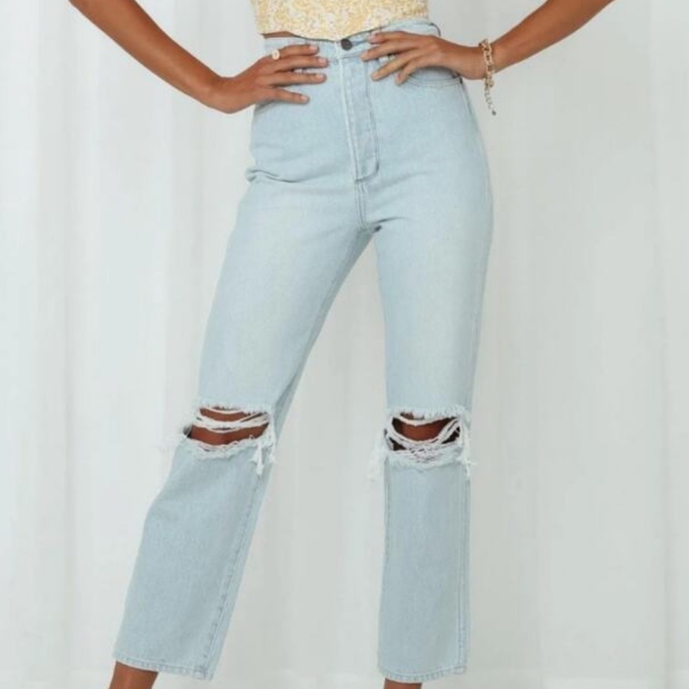 Wrangler High-Rise Light Wash Distressed Straight Jeans - Light Blue